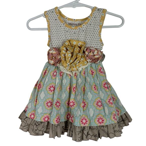 Mustard Pie Peasant Dress Size 3 Months Cottagecore Ruffle Floral Shabby Chic - Picture 11 of 12